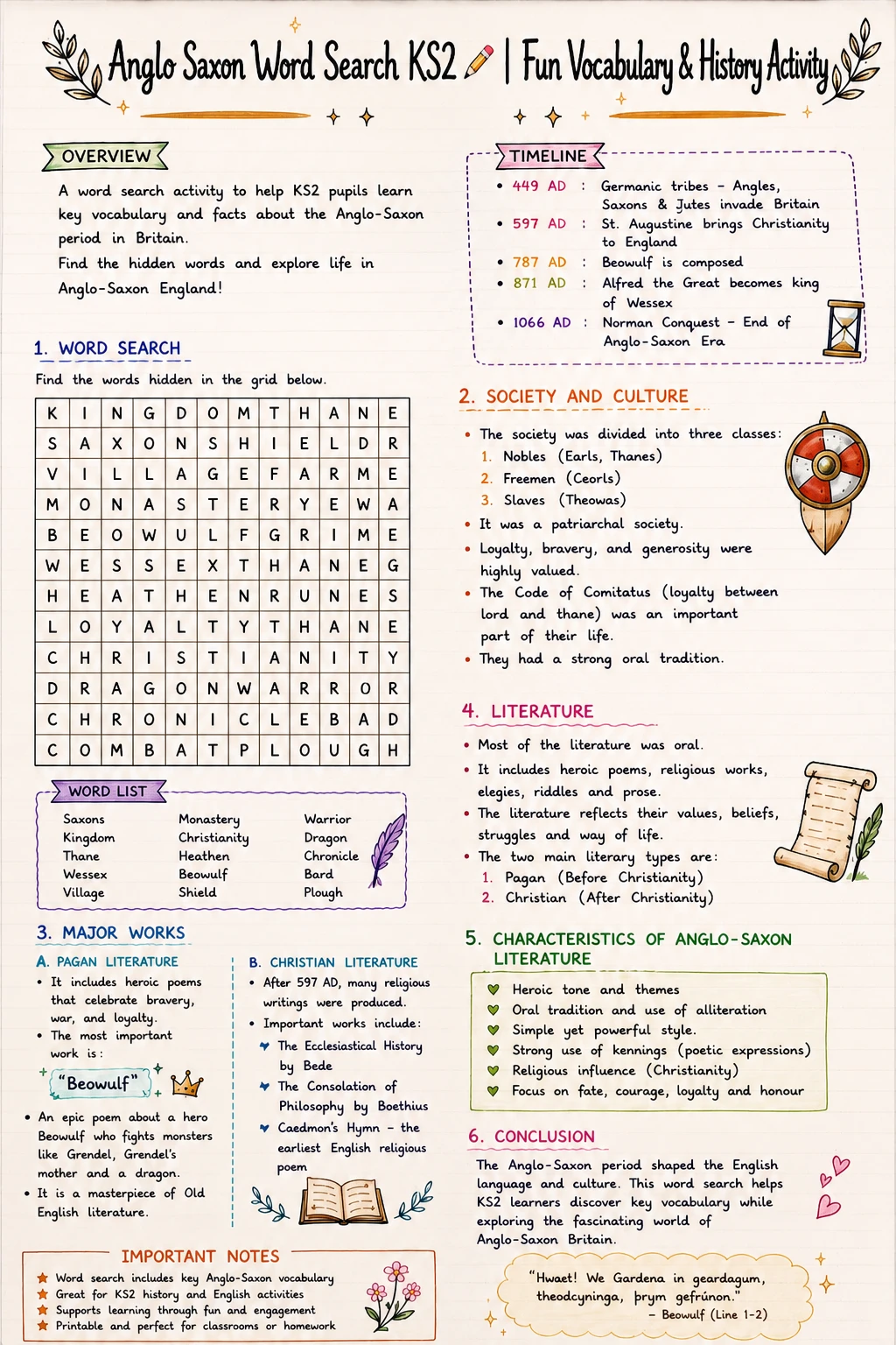 Anglo Saxon Word Search KS2 📝 | Fun Vocabulary & History Activity