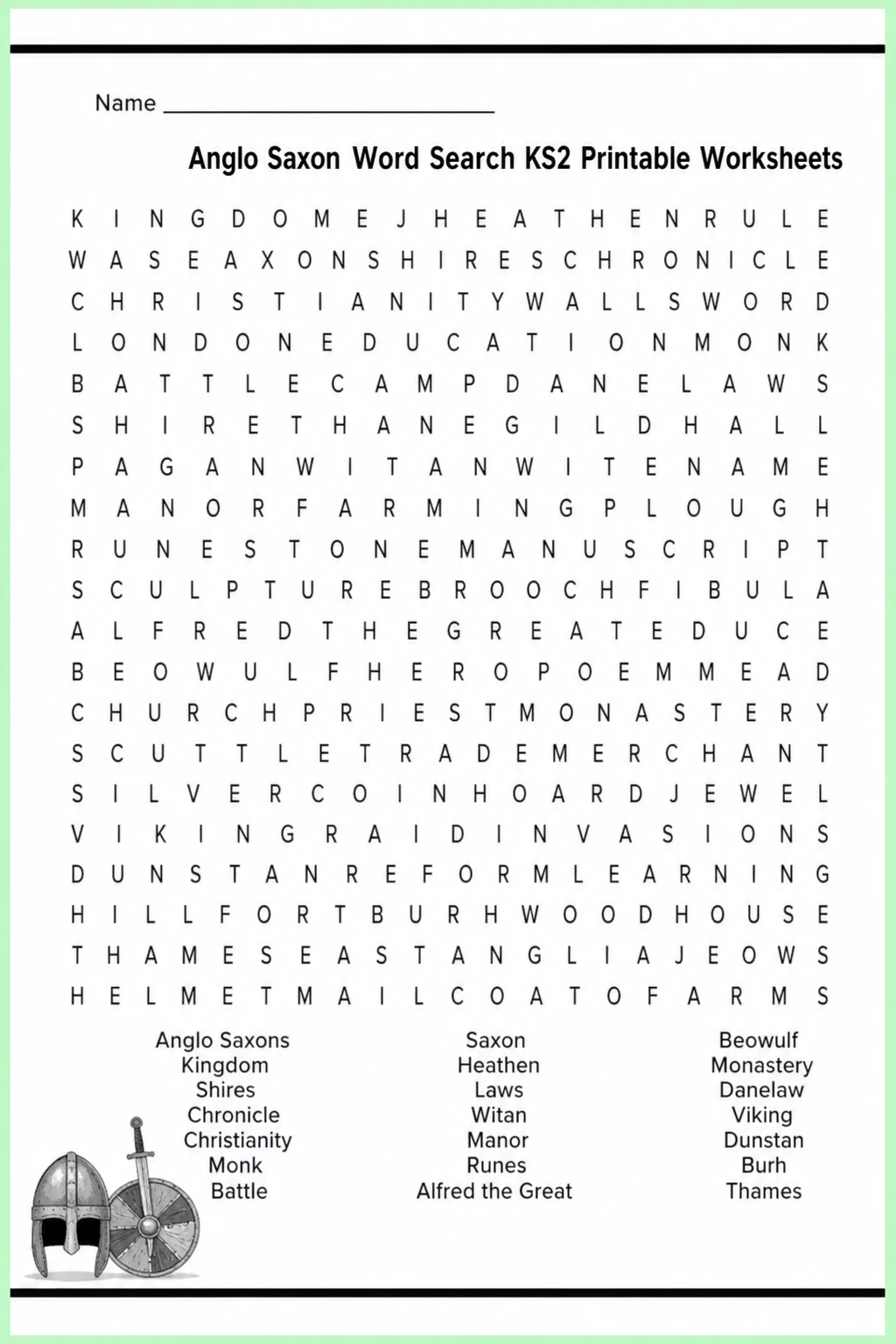 Anglo Saxon Word Search KS2 Printable Worksheets