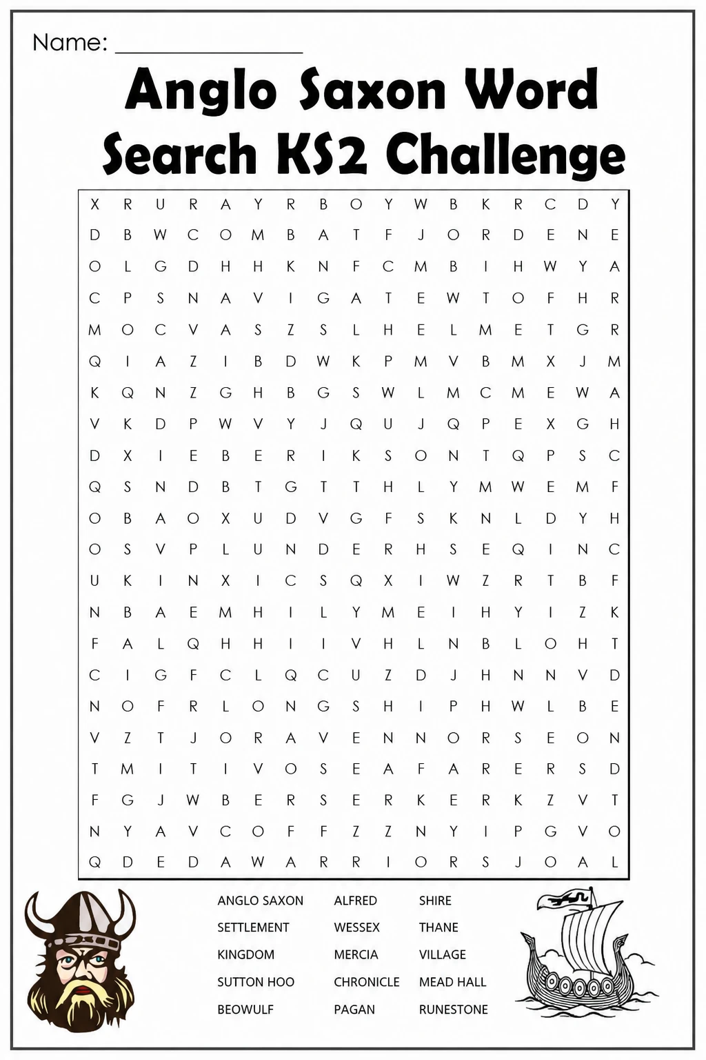 Anglo Saxon Word Search KS2 Challenge