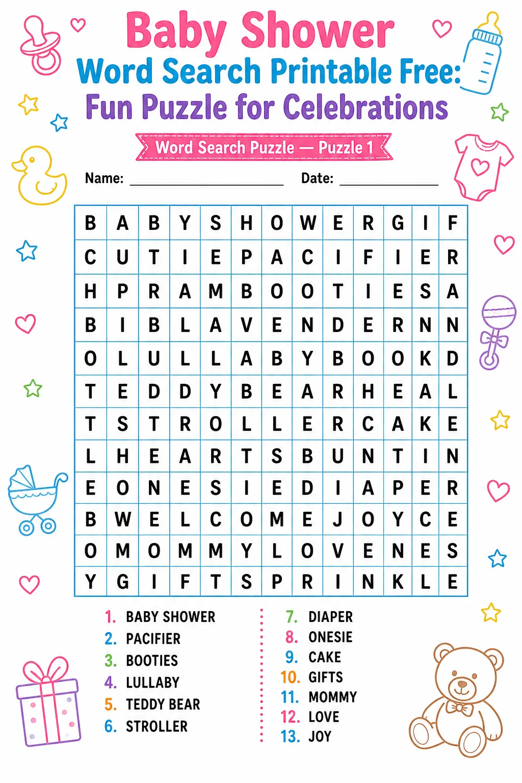 Baby Shower Word Search Printable Free: Fun Puzzle for Celebrations