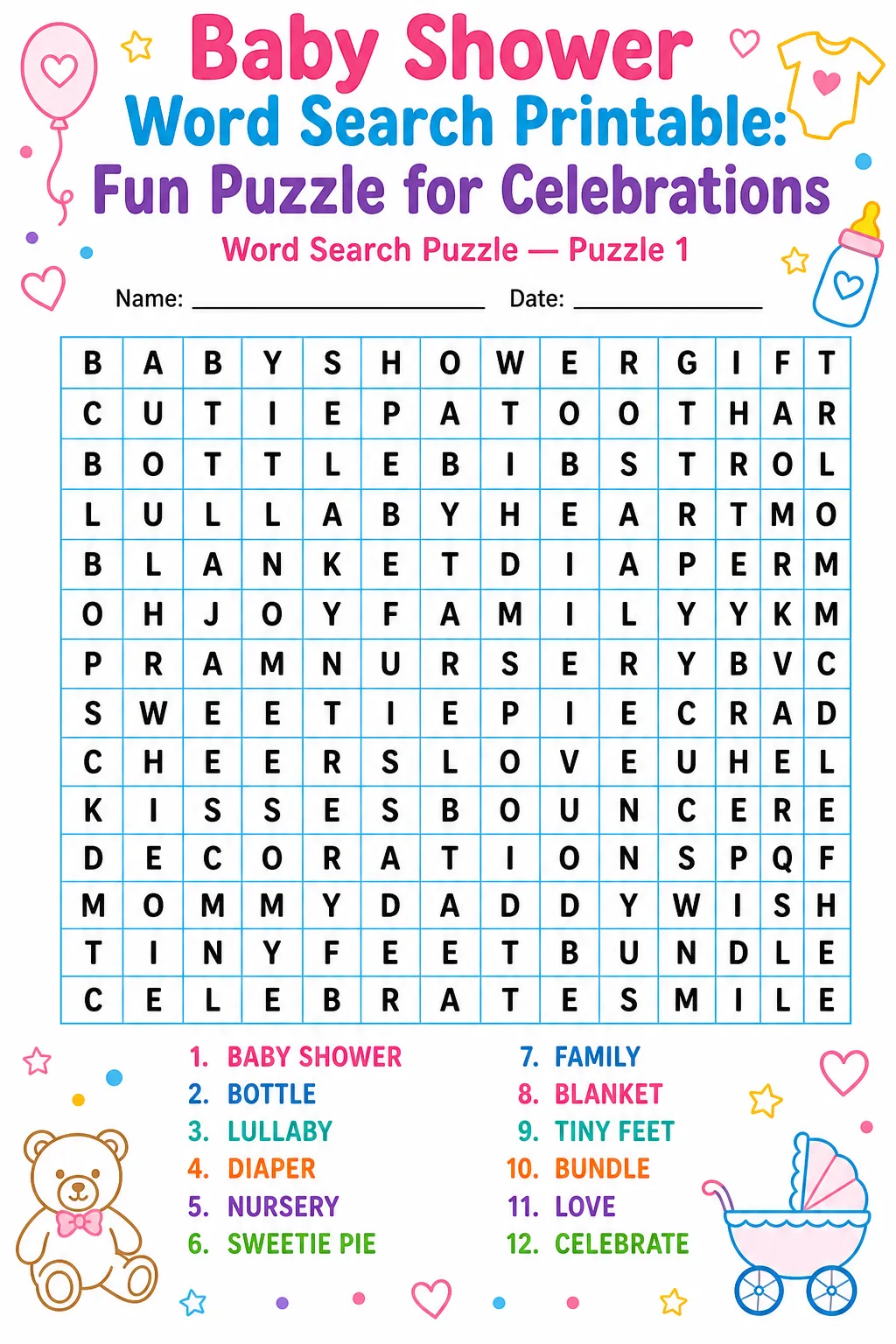 Baby Shower Word Search Printable: Fun Puzzle for Celebrations