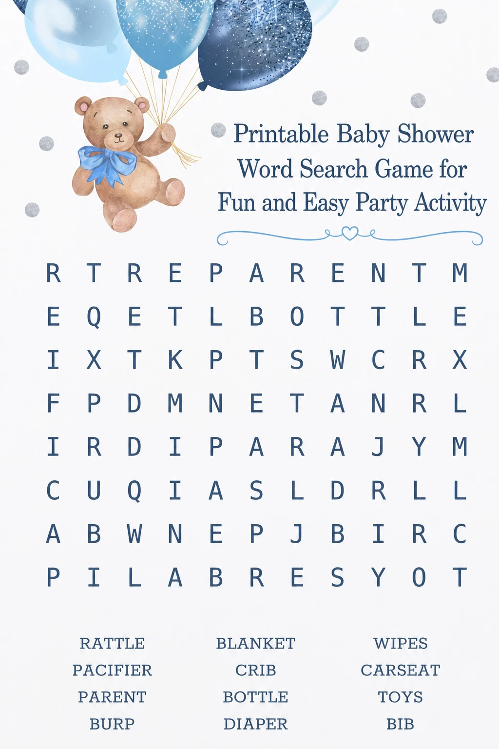 Printable Baby Shower Word Search Game for Fun and Easy Party Activity