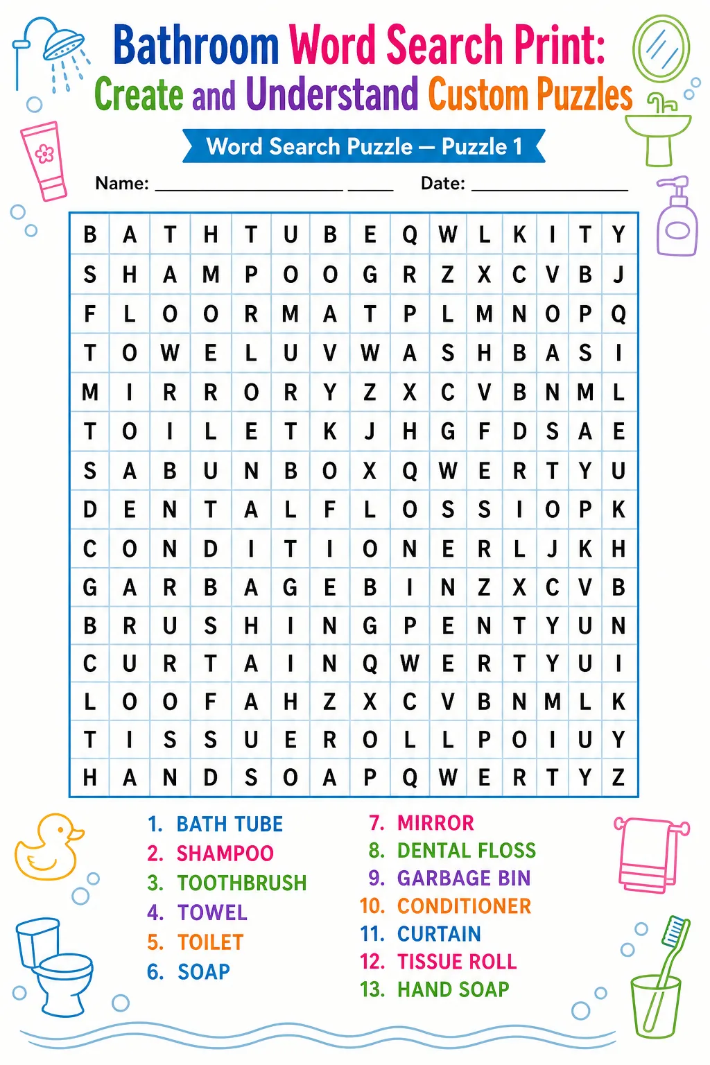 Bathroom Word Search Print: Create and Understand Custom Puzzles