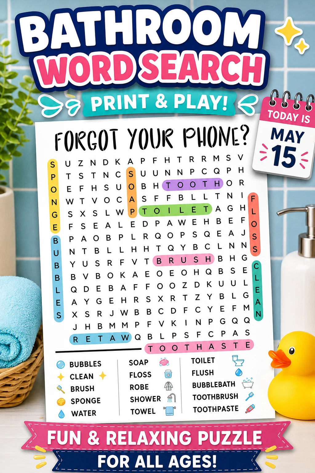 Printable Bathroom Word Search | Fun & Relaxing Puzzle for All Ages