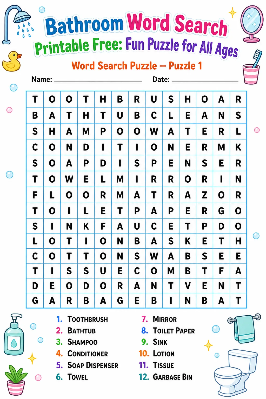 Bathroom Word Search Printable Free: Fun Puzzle for All Ages