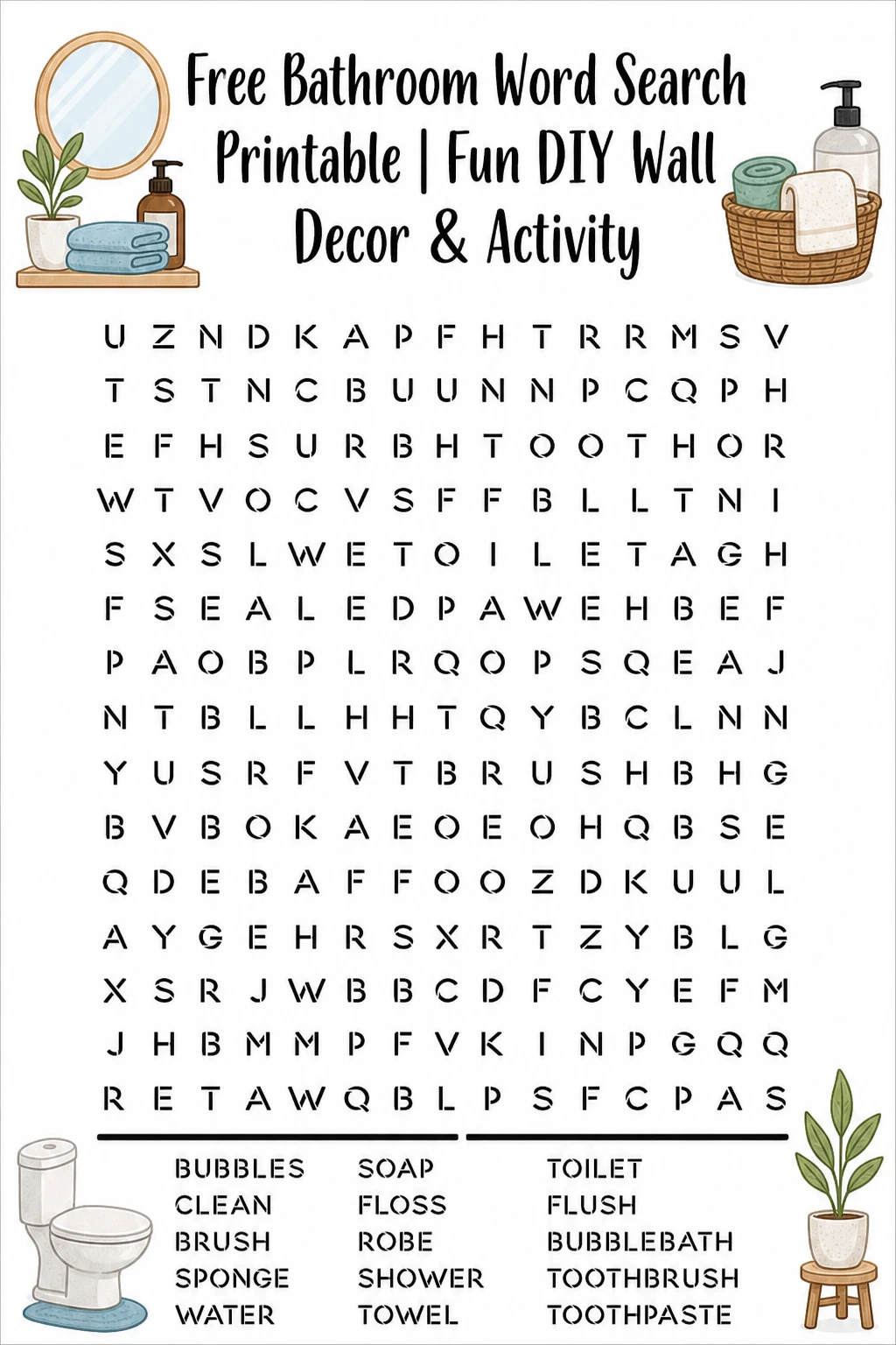 Free Bathroom Word Search Printable | Fun DIY Wall Decor & Activity