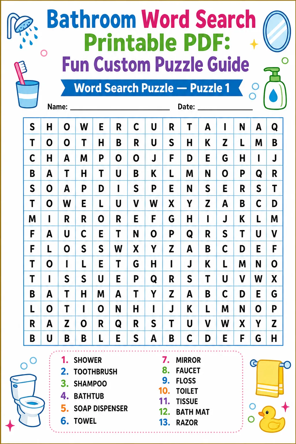 Bathroom Word Search Printable PDF: Fun Custom Puzzle Guide
