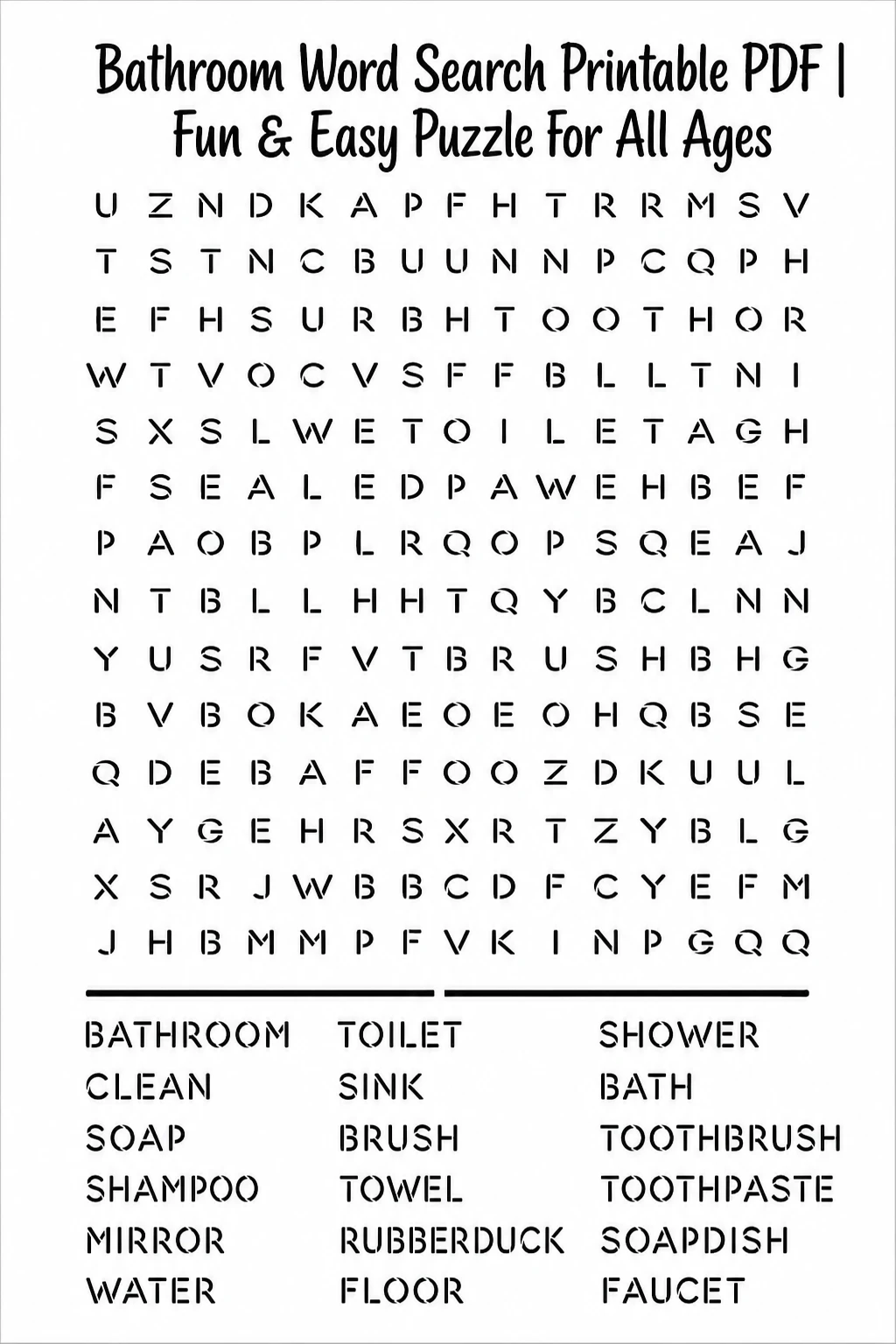 Bathroom Word Search Printable PDF | Fun & Easy Puzzle for All Ages