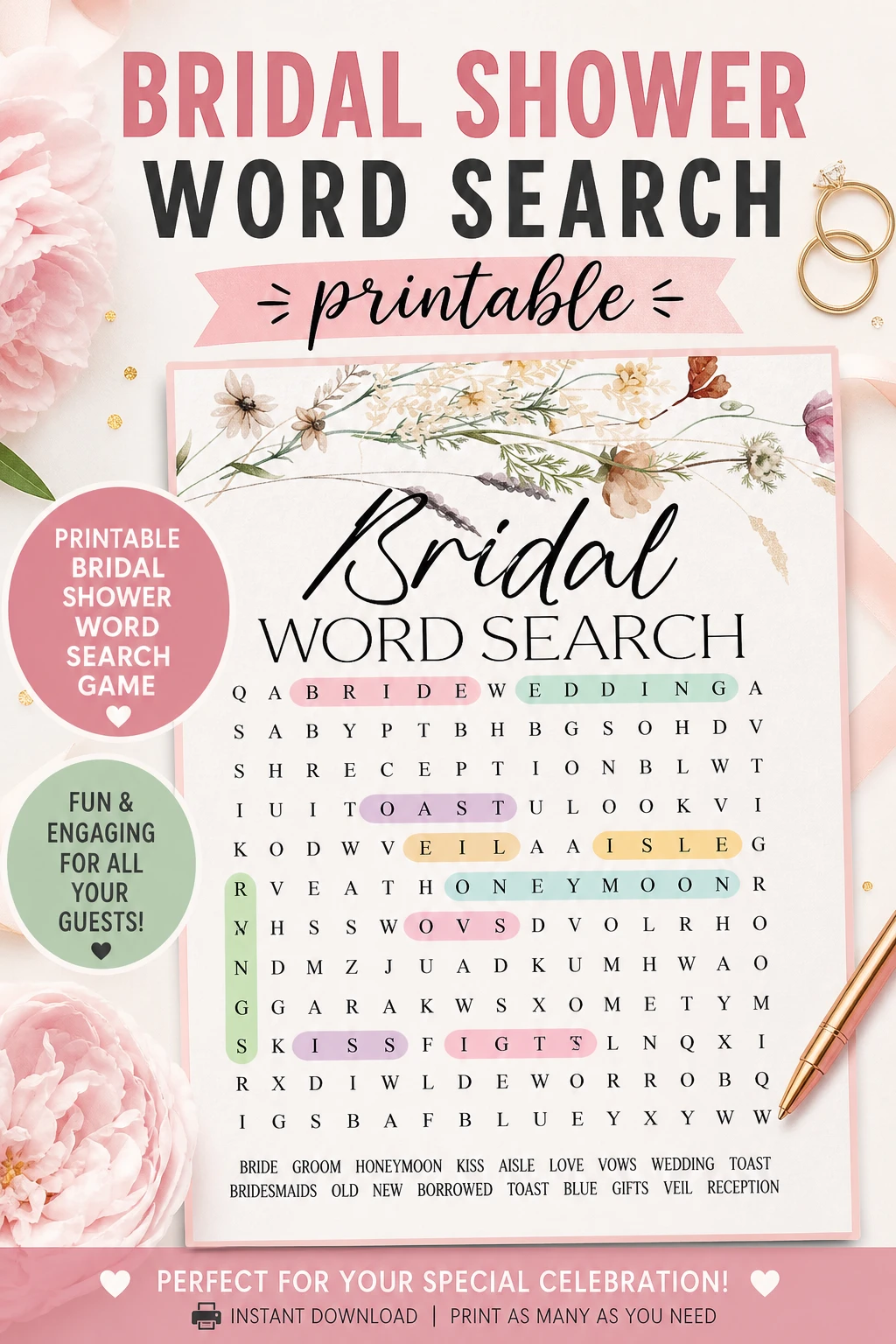 Printable Bridal Shower Word Search Game
