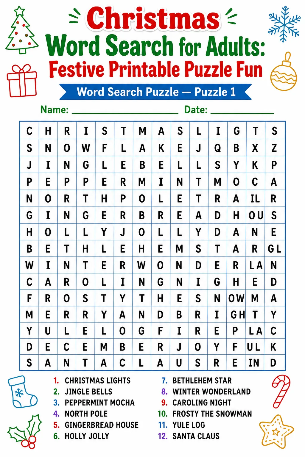 Christmas Word Search for Adults: Festive Printable Puzzle Fun