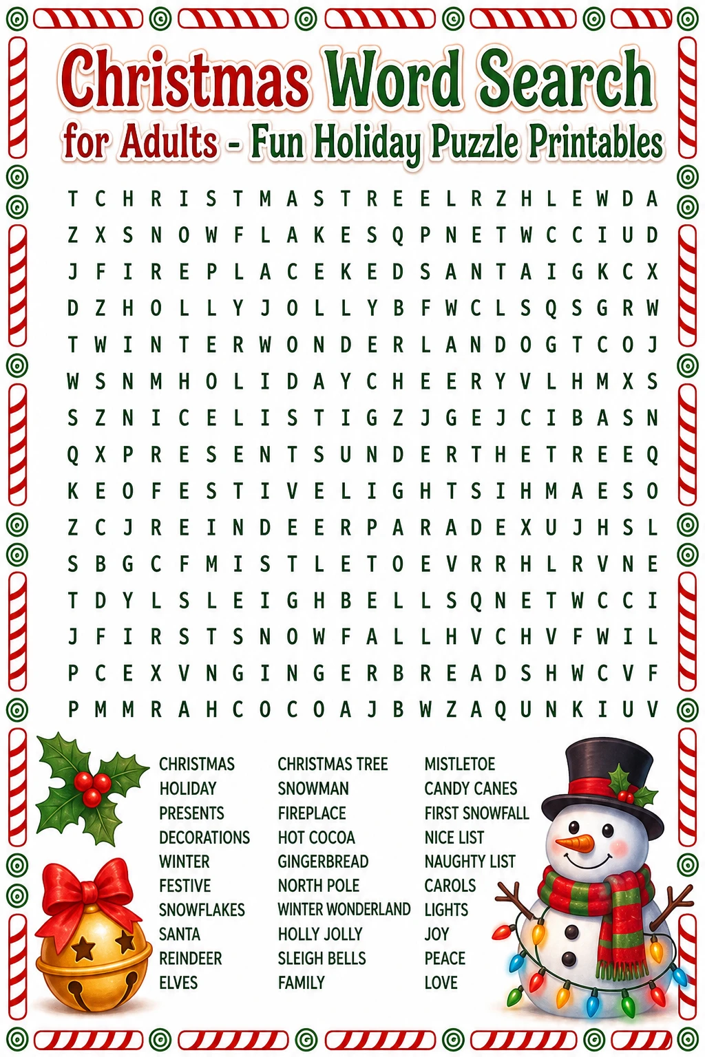 Christmas Word Search for Adults - Fun Holiday Puzzle Printables