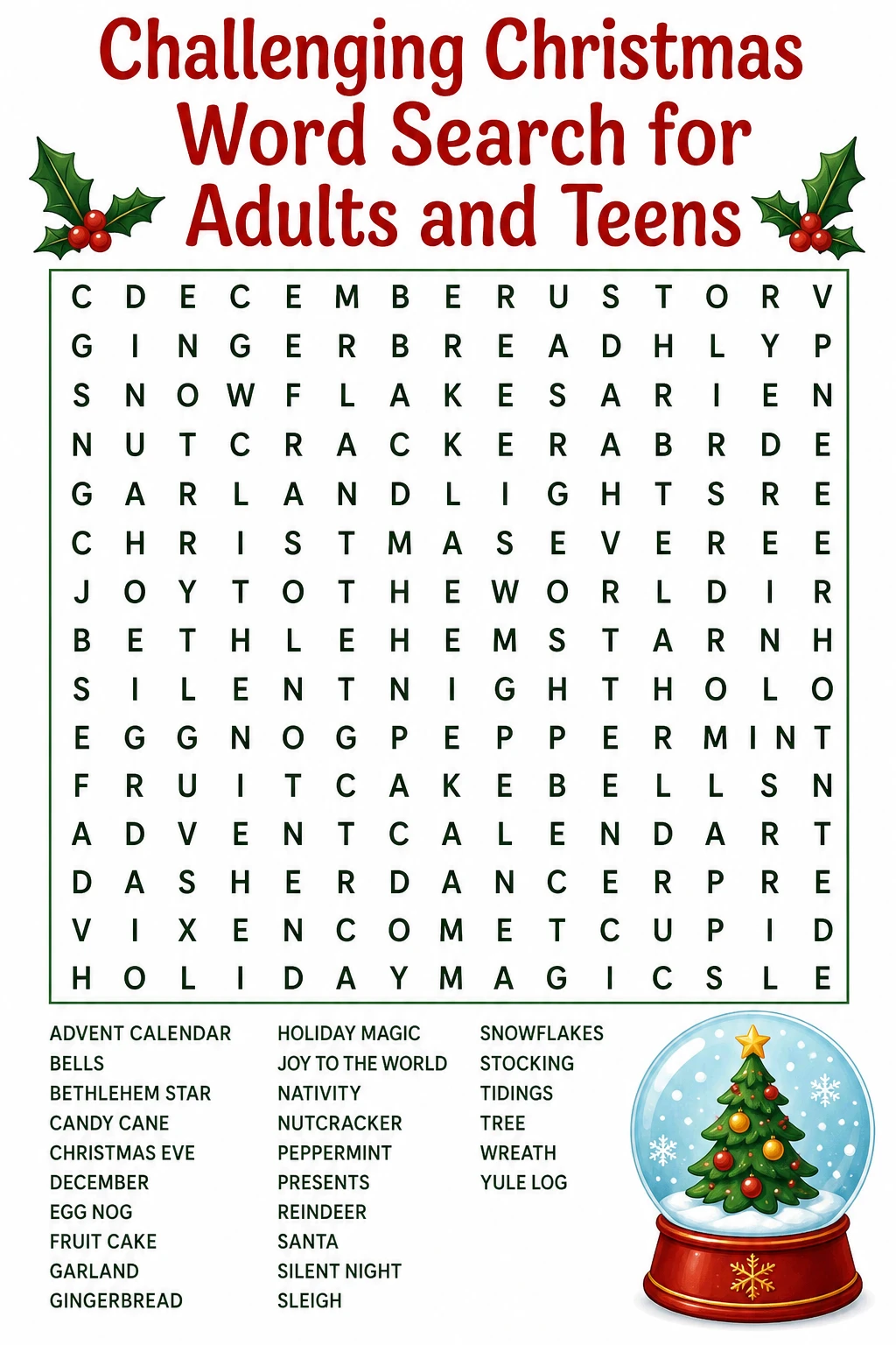 Challenging Christmas Word Search for Adults and Teens