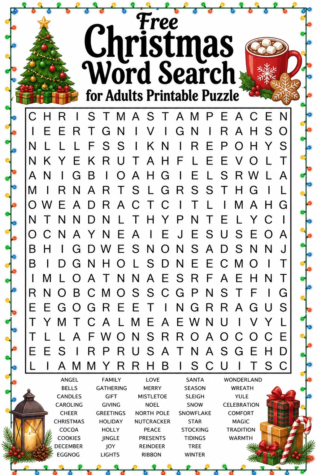 Free Christmas Word Search for Adults Printable Puzzle