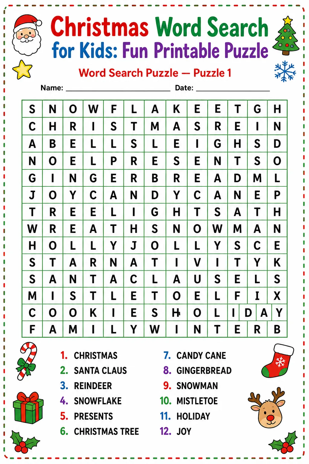 Christmas Word Search for Kids: Fun Printable Puzzle