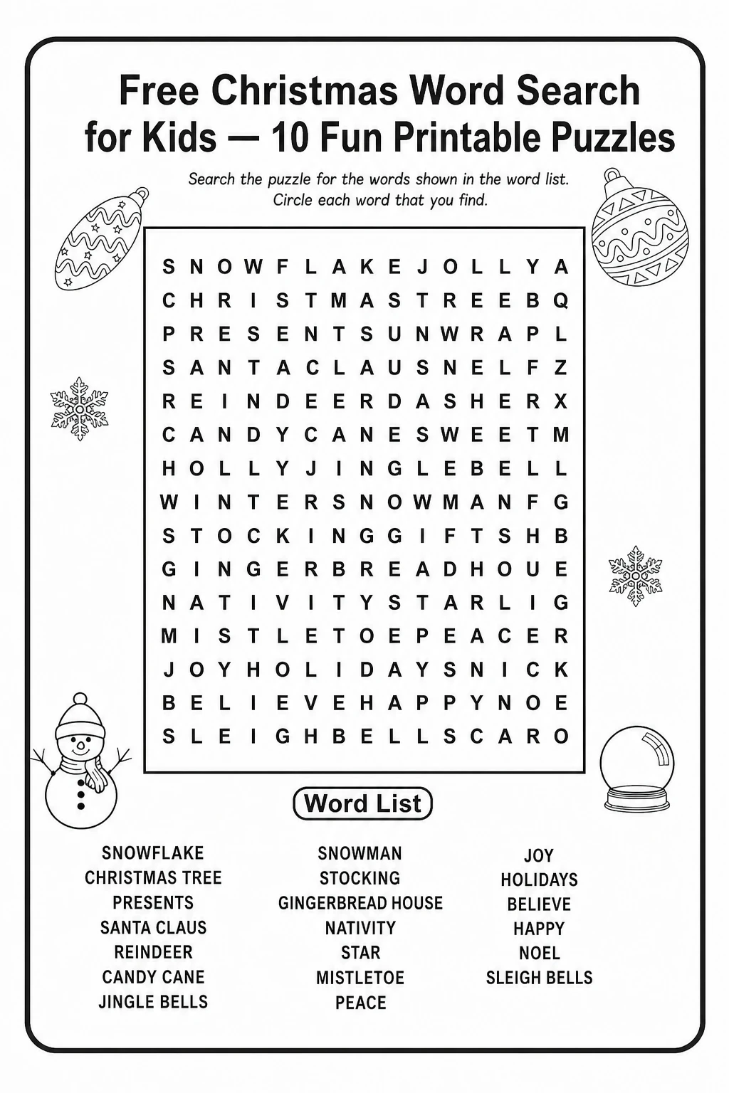 Free Christmas Word Search for Kids — 10 Fun Printable Puzzles