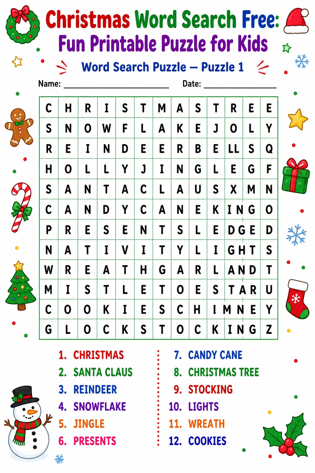 Christmas Word Search Free: Fun Printable Puzzle for Kids