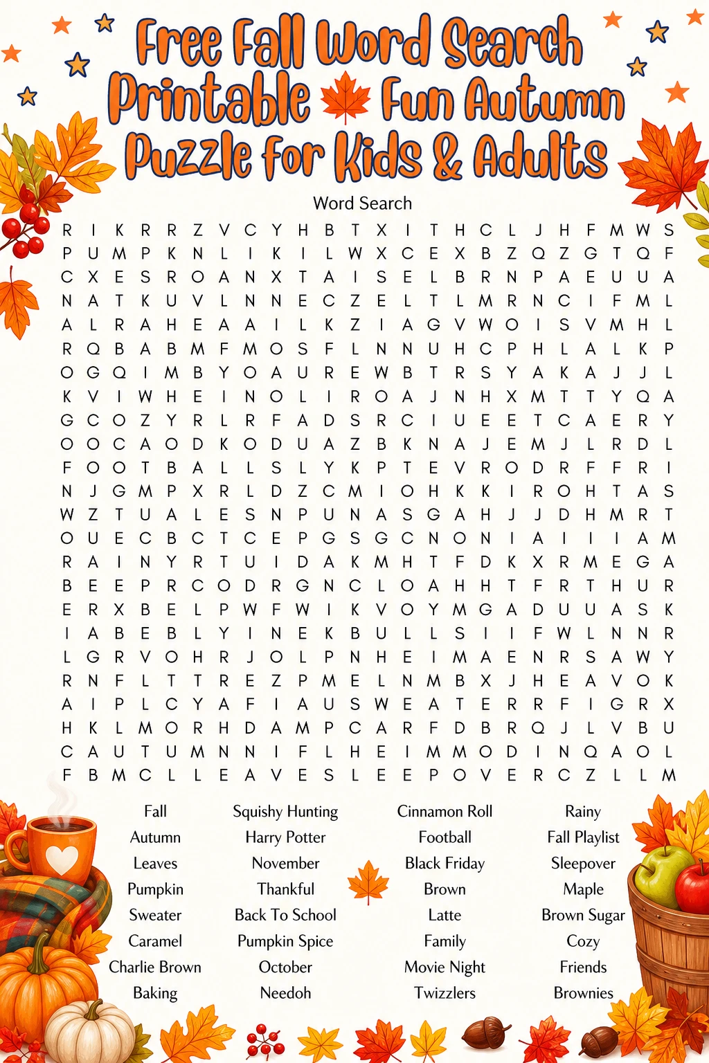 Free Fall Word Search Printable 🍁 Fun Autumn Puzzle for Kids & Adults