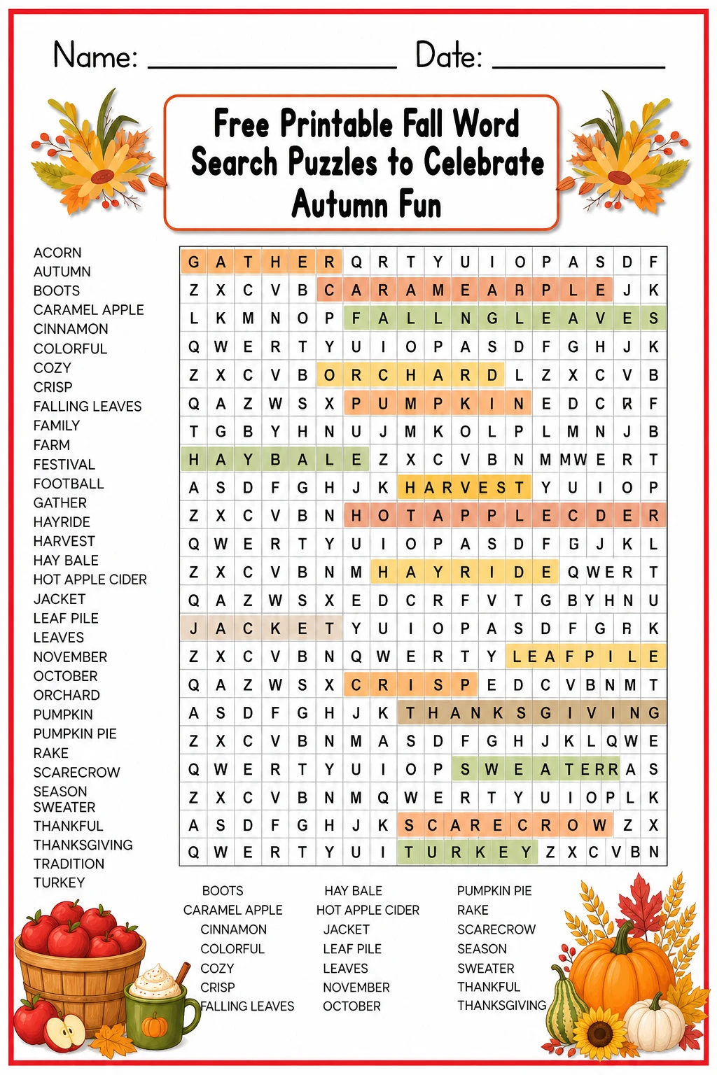 Free Printable Fall Word Search Puzzles to Celebrate Autumn Fun