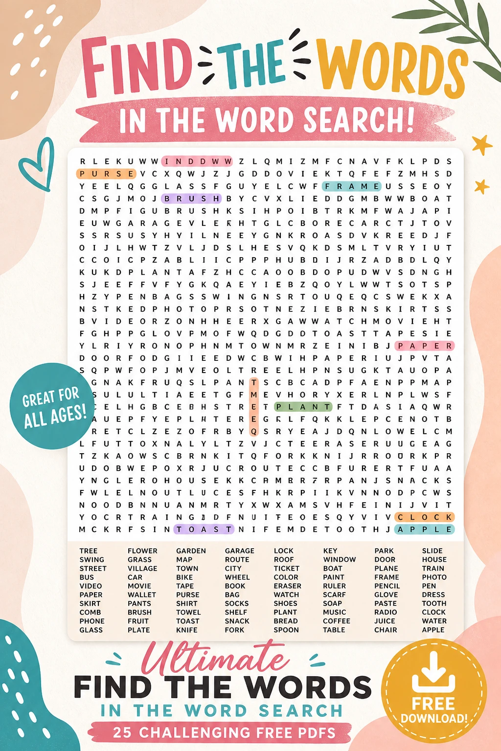 Ultimate Find the Words in the Word Search - 25 Challenging Free PDFs
