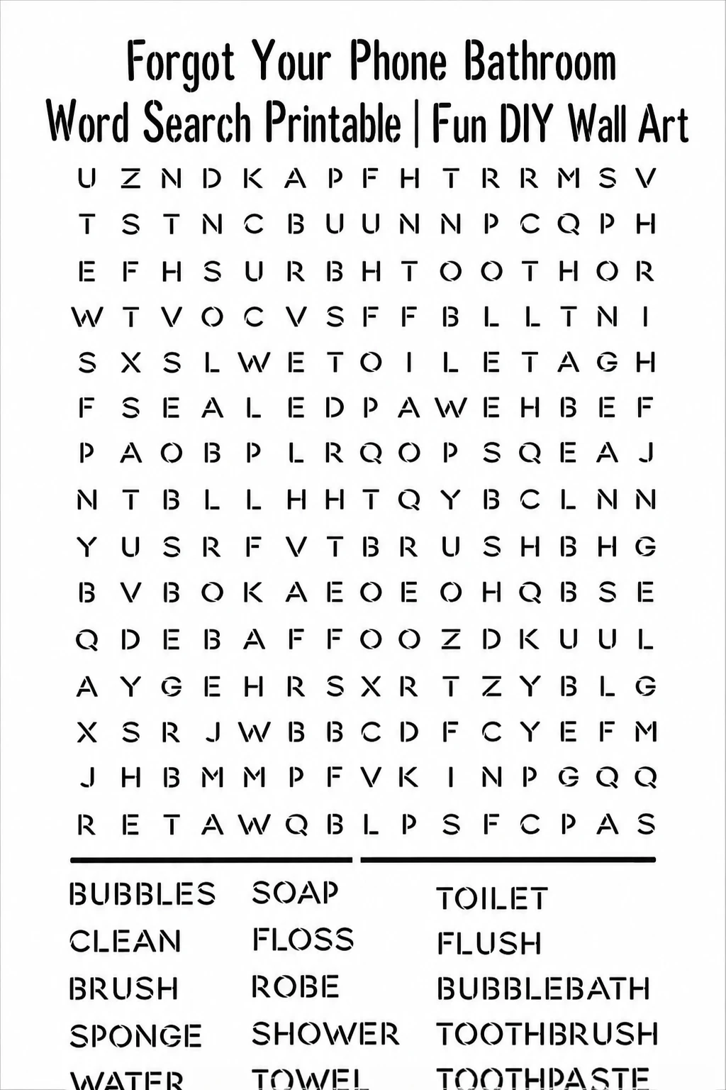Forgot Your Phone Bathroom Word Search Printable | Fun DIY Wall Art