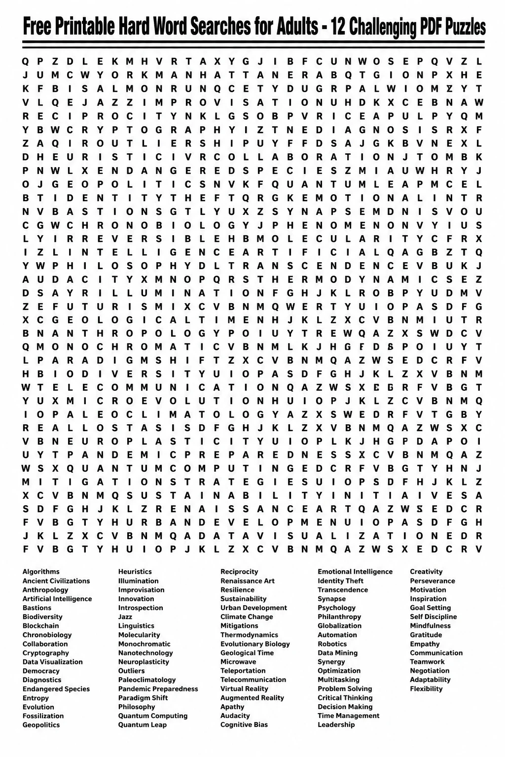 Free Printable Hard Word Searches for Adults - 12 Challenging PDF Puzzles