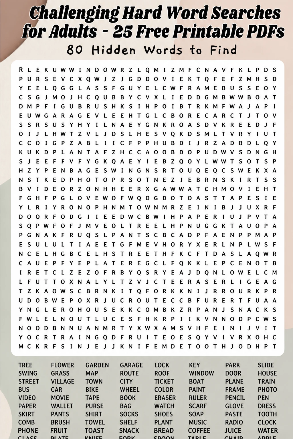 Challenging Hard Word Searches for Adults - 25 Free Printable PDFs