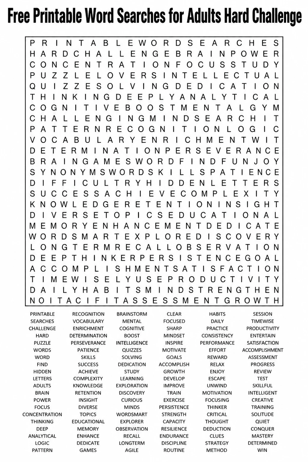 Free Printable Word Searches for Adults Hard Challenge
