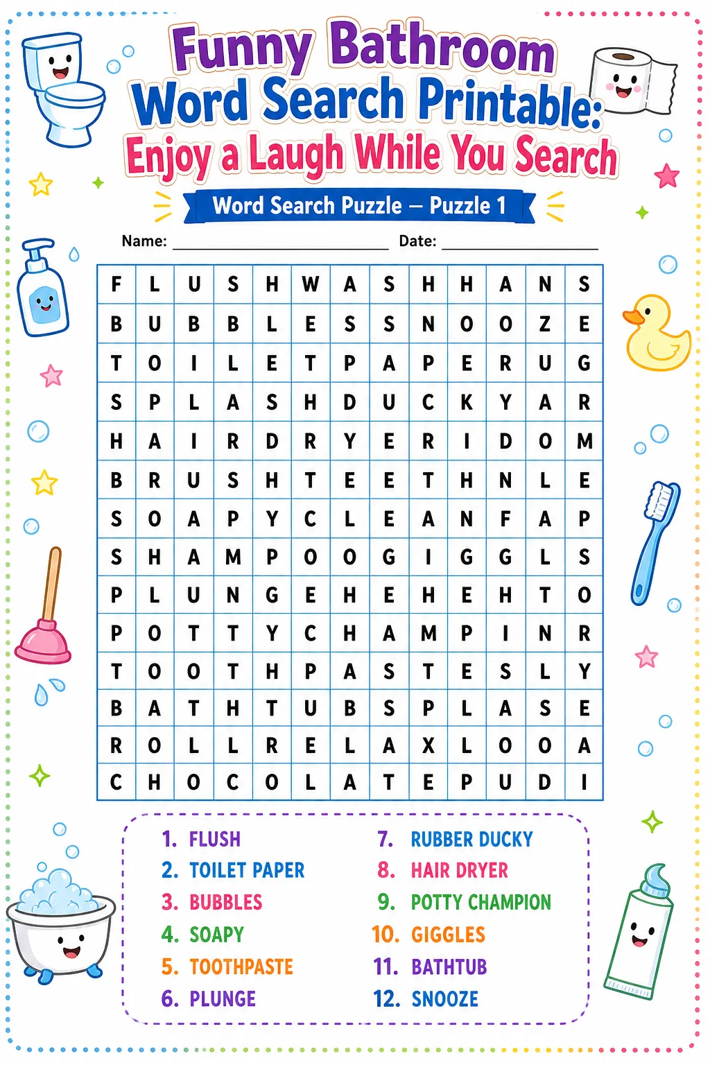 Funny Bathroom Word Search Printable: Enjoy a Laugh While You Search