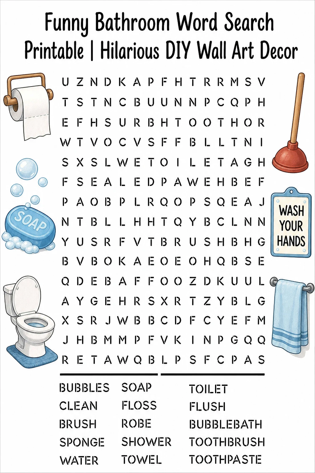 Funny Bathroom Word Search Printable | Hilarious DIY Wall Art Decor