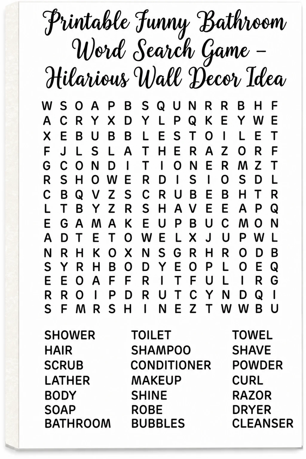 Printable Funny Bathroom Word Search Game – Hilarious Wall Decor Idea