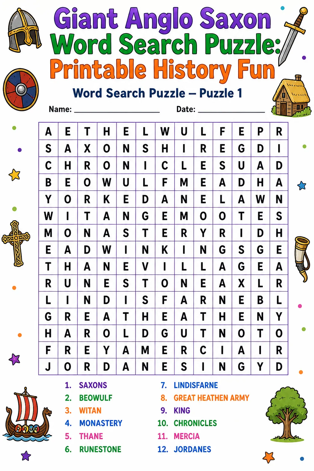 Giant Anglo Saxon Word Search Puzzle: Printable History Fun