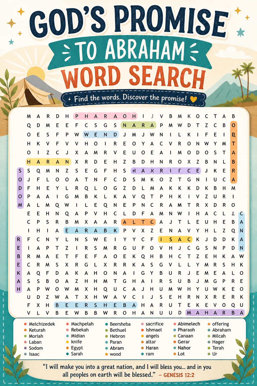 Gods Promise to Abraham Word Search Puzzle