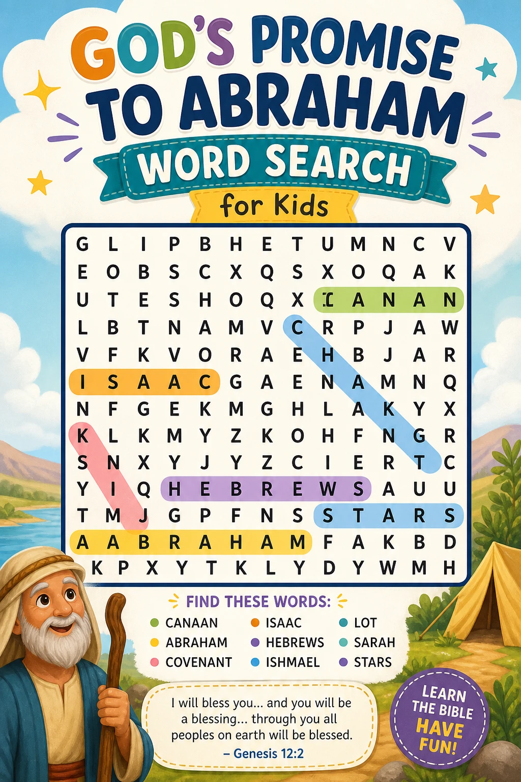 God's Promise to Abraham Word Search for Kids