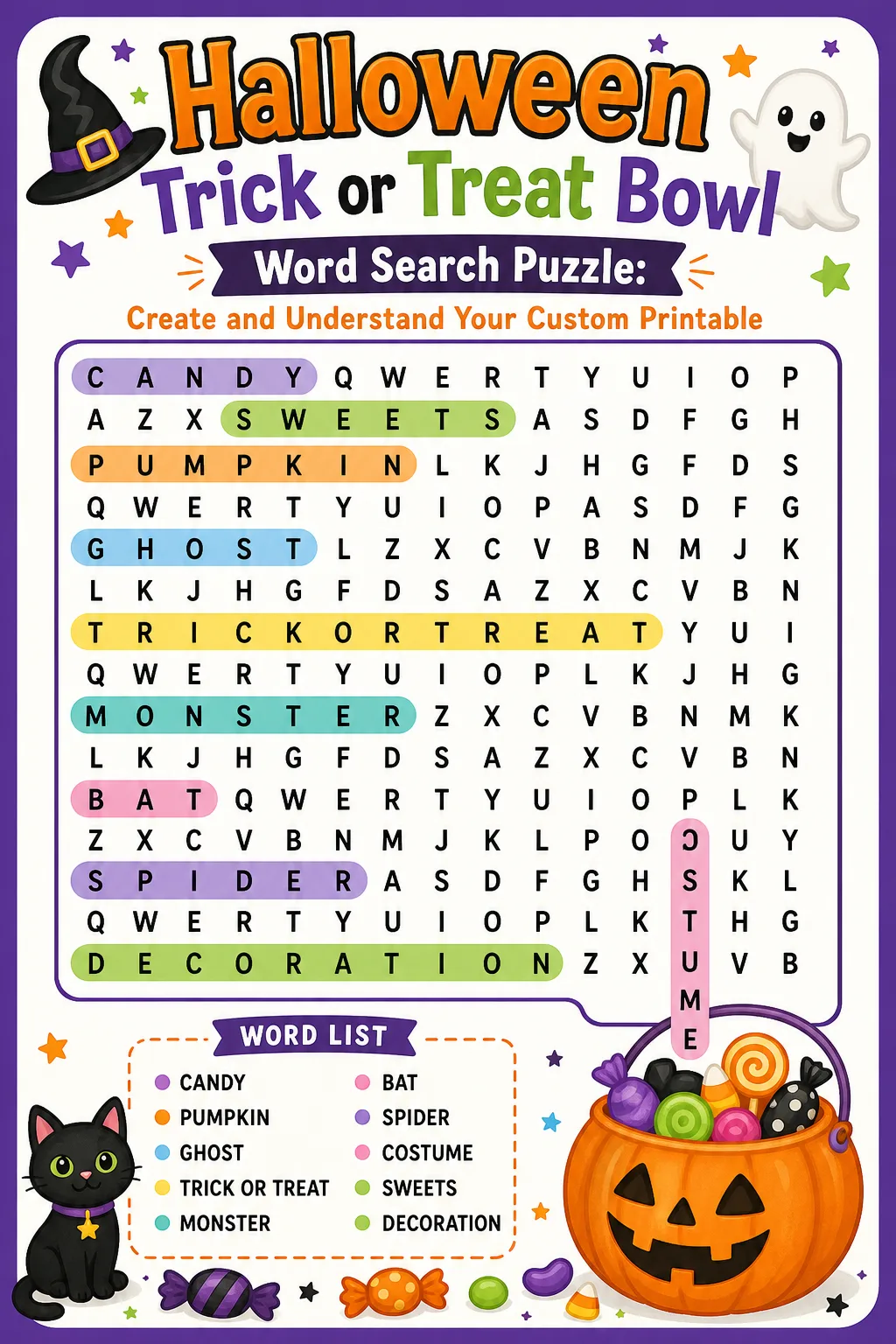Halloween Trick or Treat Bowl Word Search Puzzle: Create and Understand Your Custom Printable