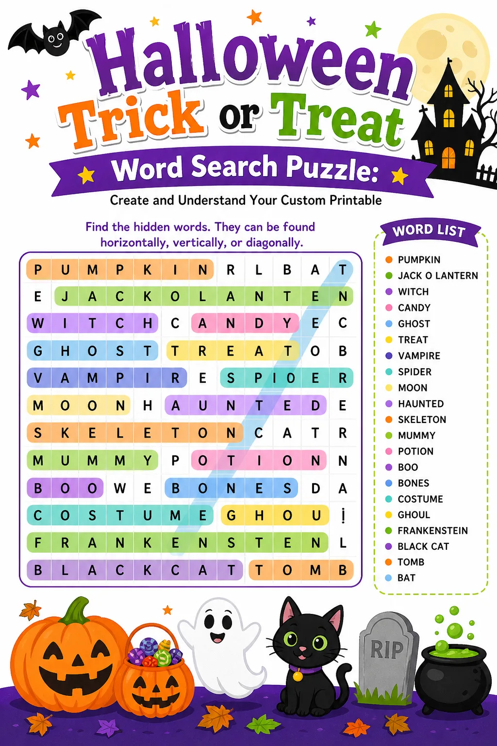 Halloween Trick or Treat Word Search Puzzle: Create and Understand Your Custom Printable