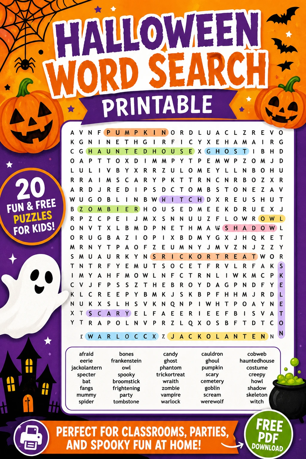 Halloween Word Search Printable - 20 Fun & Free PDF Puzzles for Kids