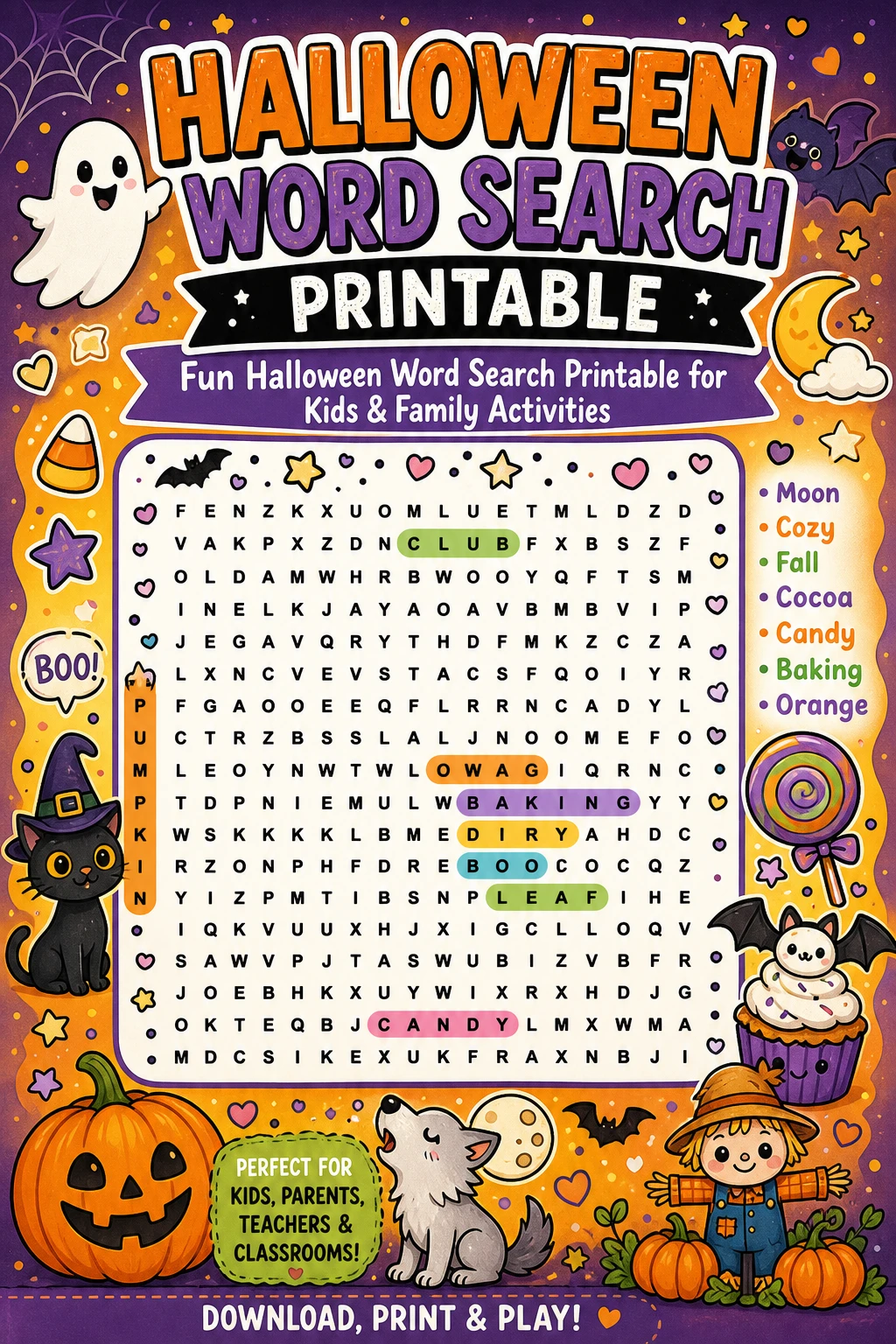 Fun Halloween Word Search Printable for Kids & Family Activities