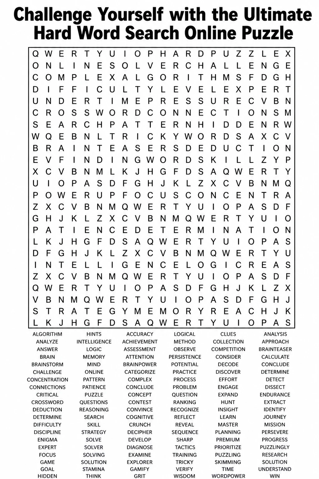 Challenge Yourself with the Ultimate Hard Word Search Online Puzzle