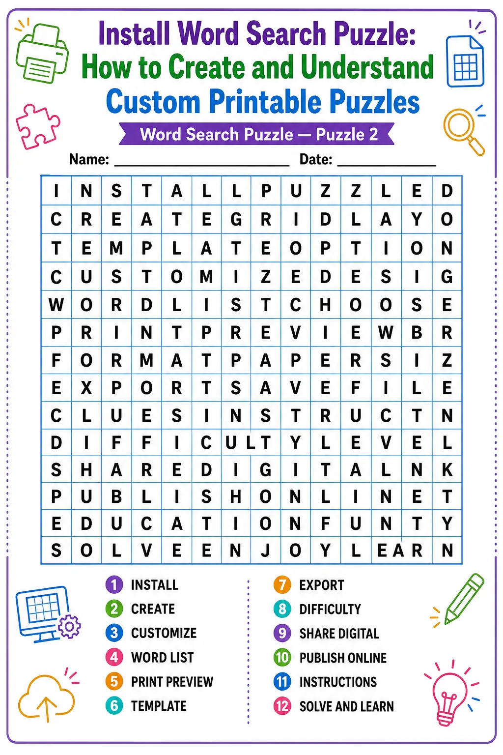Install Word Search Puzzle: How to Create and Understand Custom Printable Puzzles