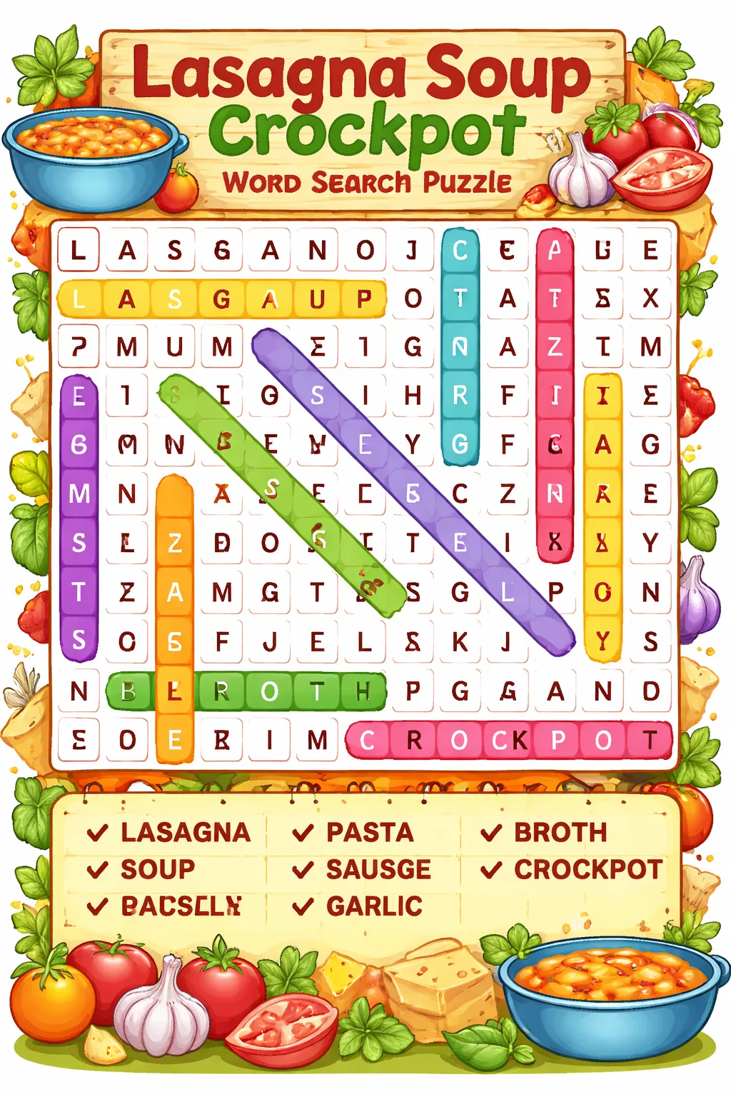 Lasagna Soup Crockpot Word Search Puzzle