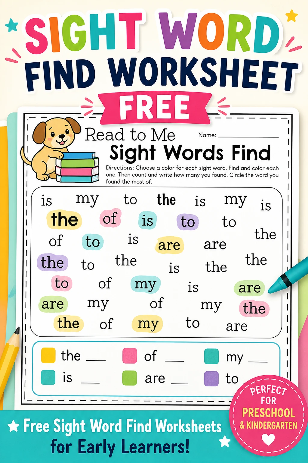 Free Sight Word Find Worksheets for Early Learners