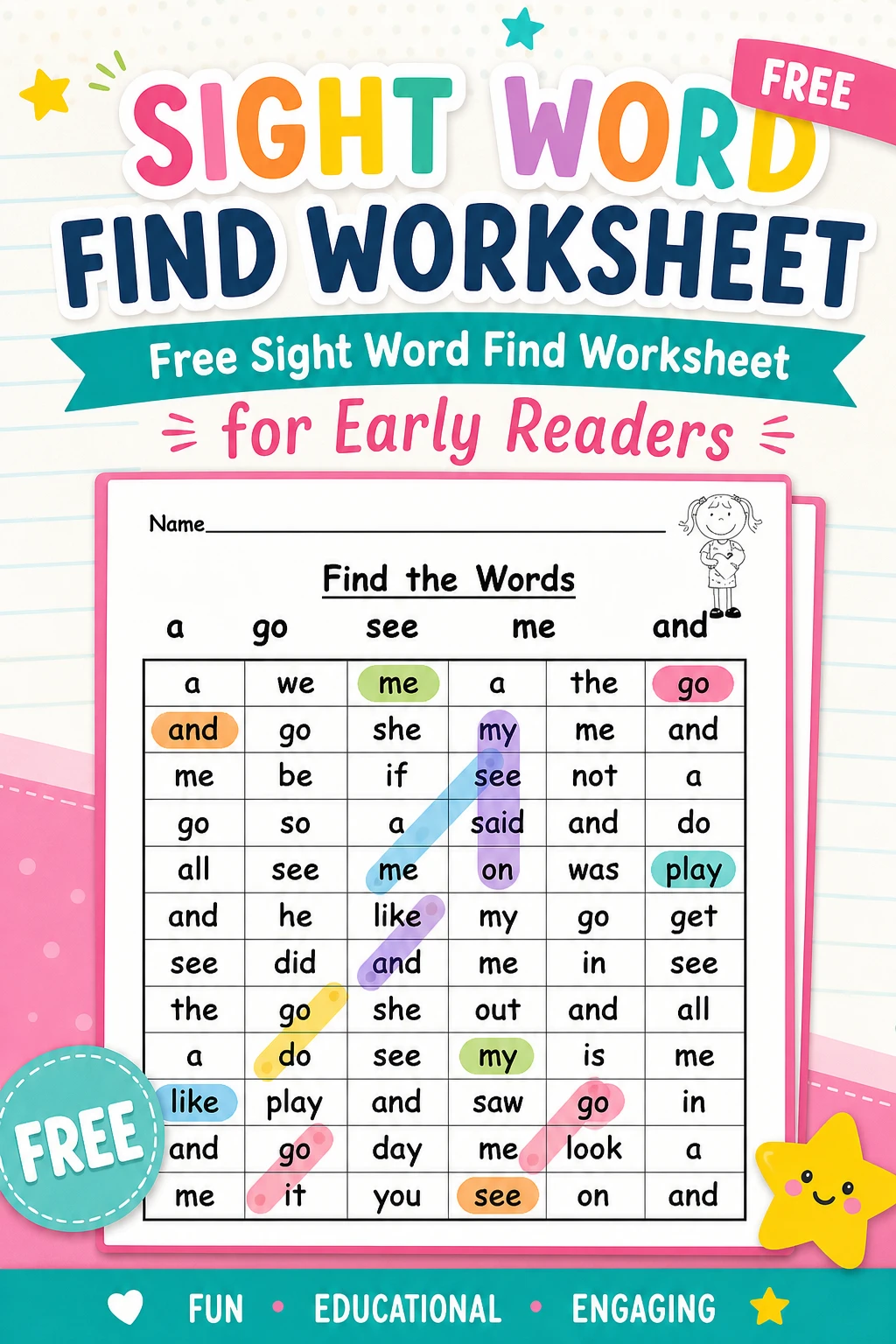 Free Sight Word Find Worksheet for Early Readers