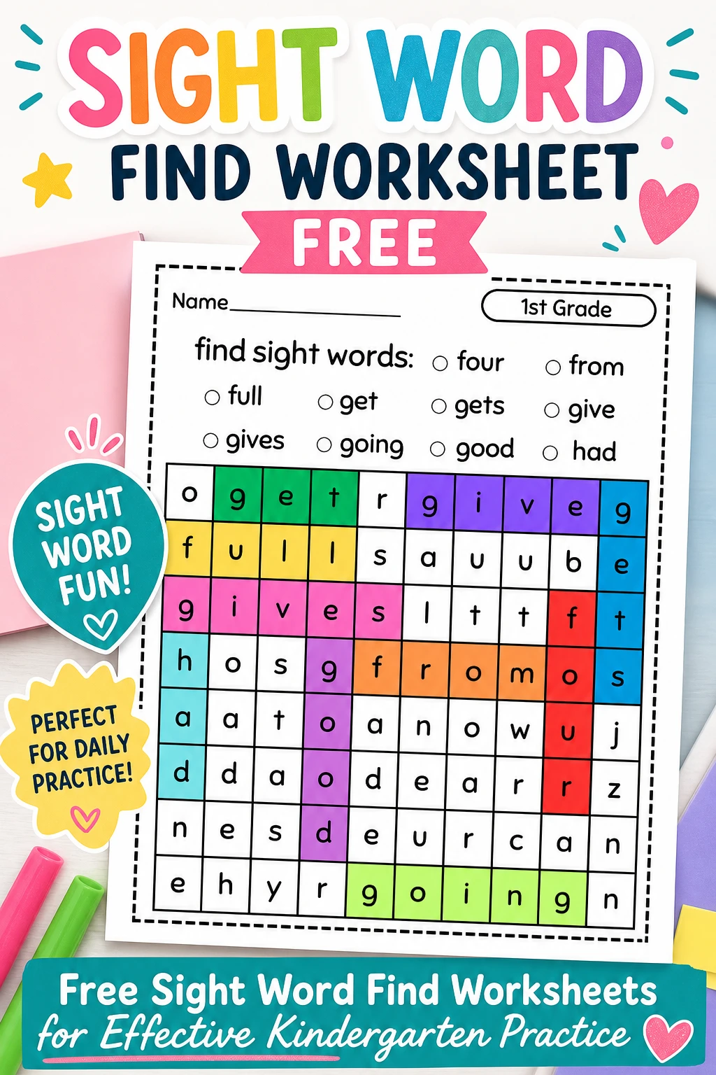 Free Sight Word Find Worksheets for Effective Kindergarten Practice