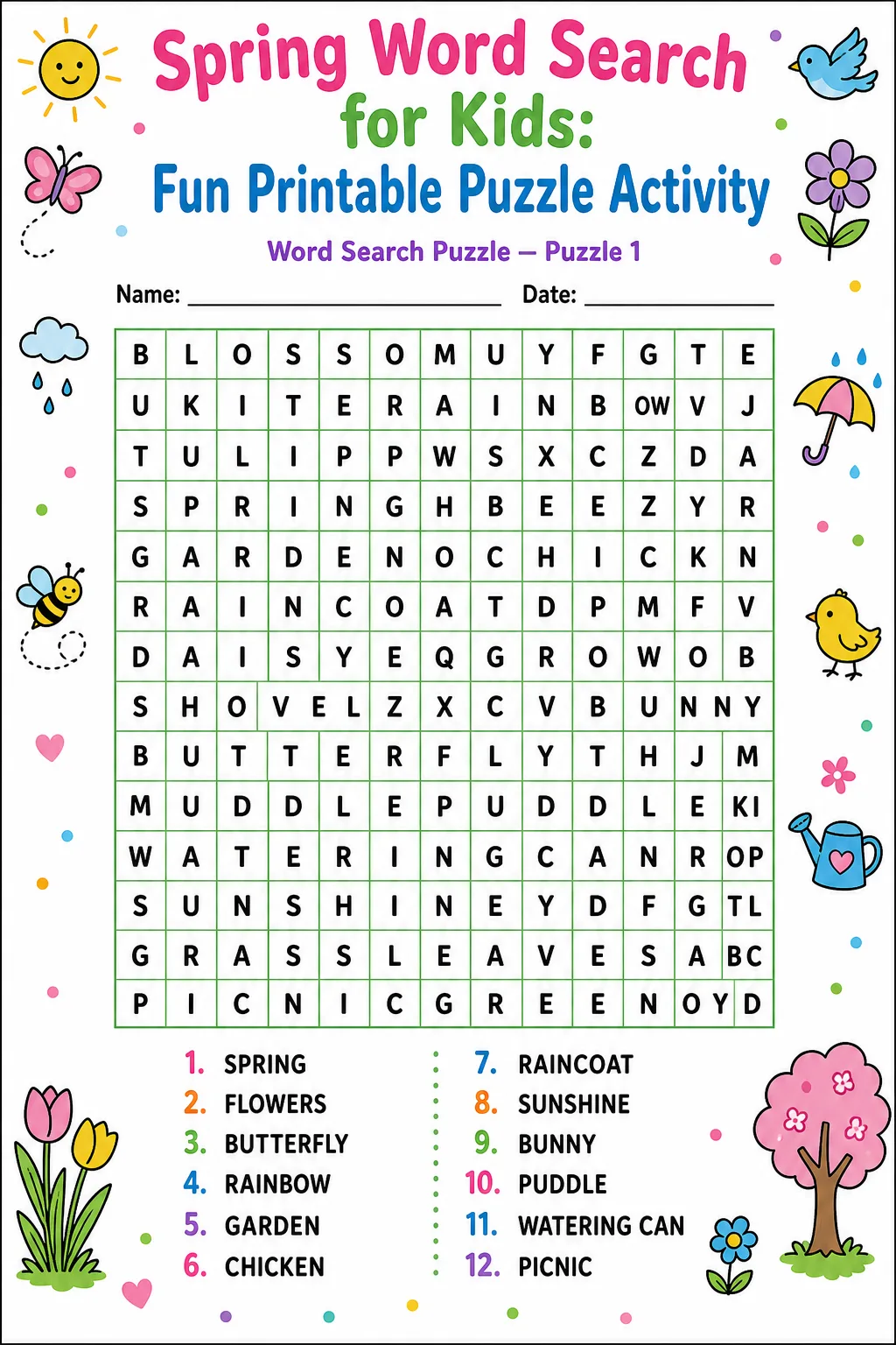 Spring Word Search for Kids: Fun Printable Puzzle Activity