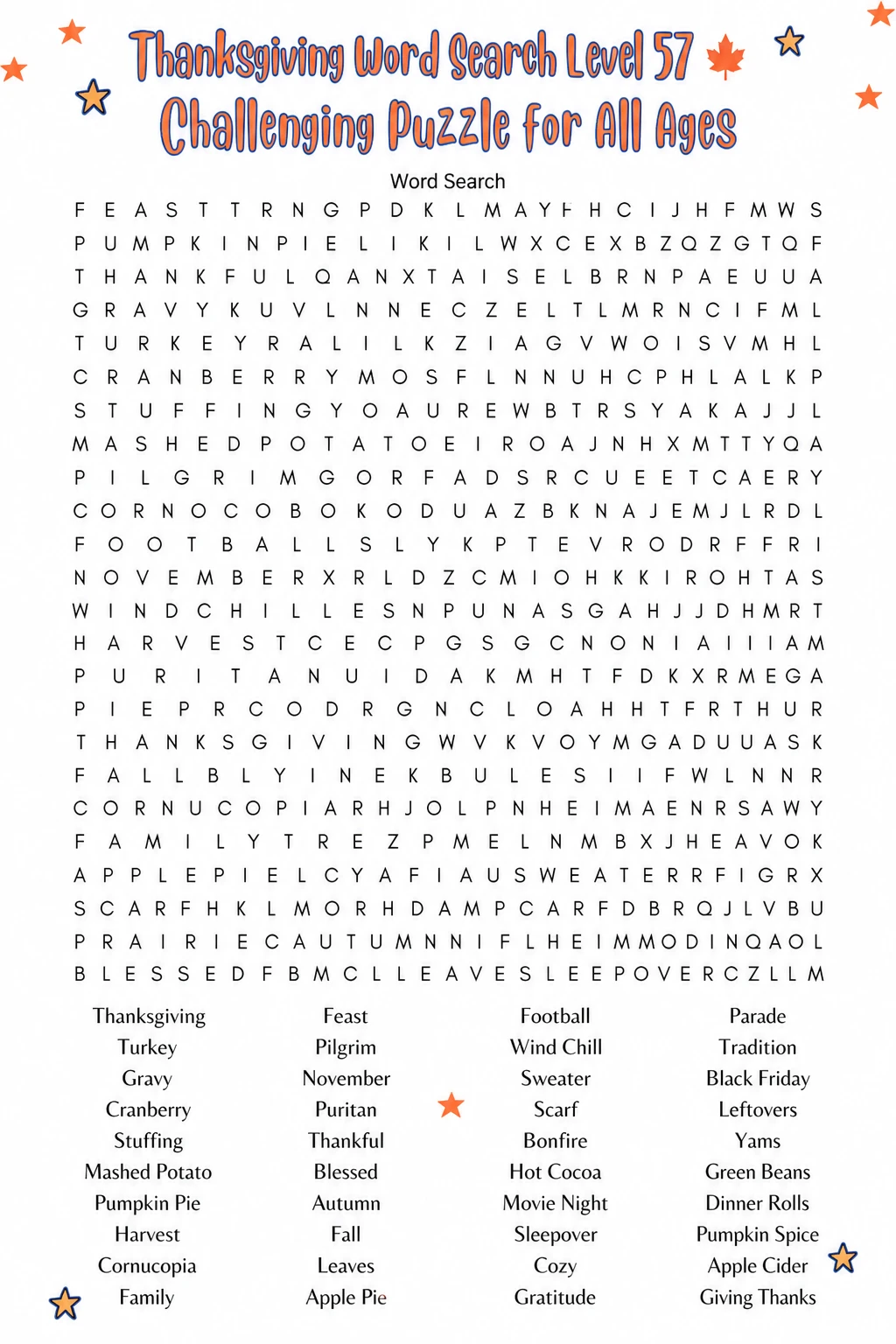 Thanksgiving Word Search Level 57 🍁 Challenging Puzzle for All Ages