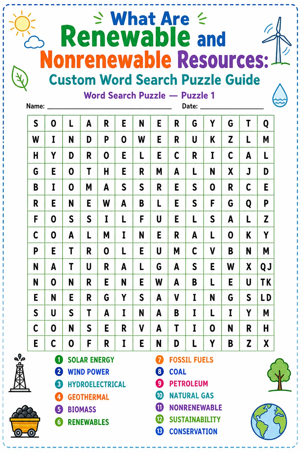 What Are Renewable and Nonrenewable Resources: Custom Word Search Puzzle Guide