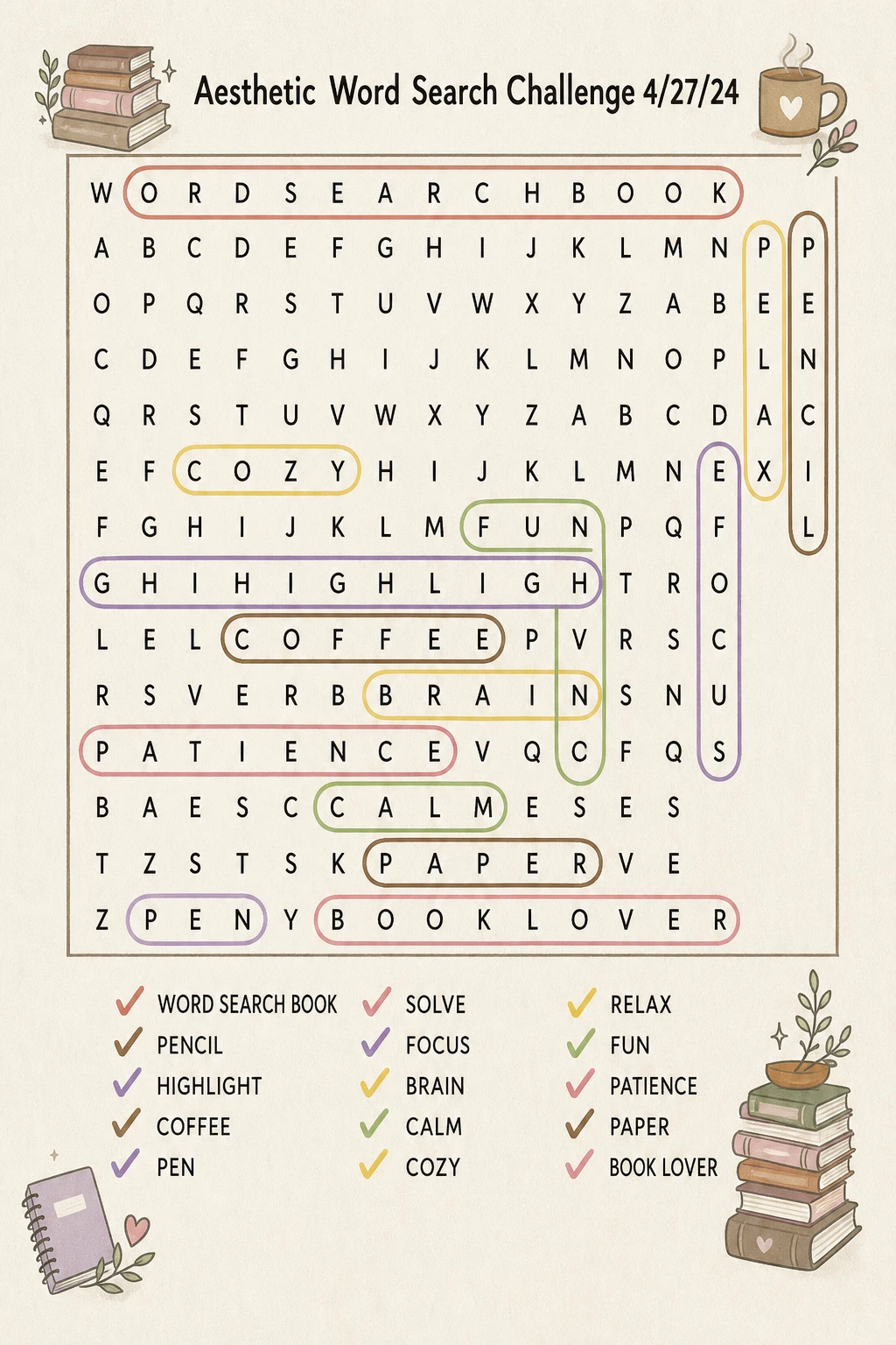 Aesthetic Word Search Challenge 4/27/24