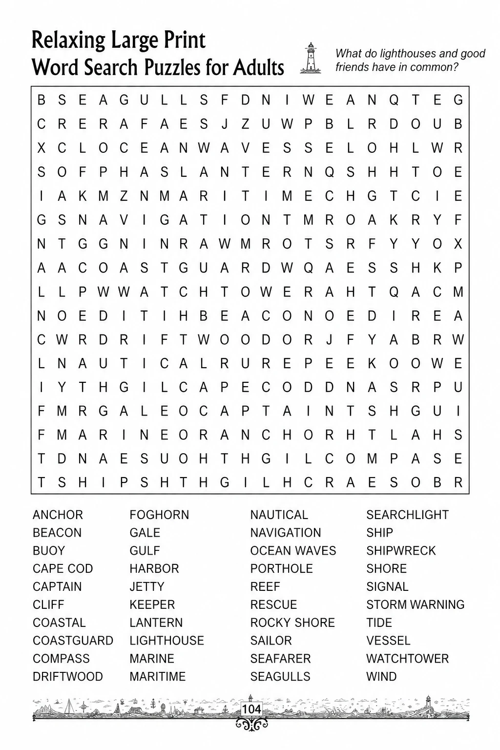 Relaxing Large Print Word Search Puzzles for Adults