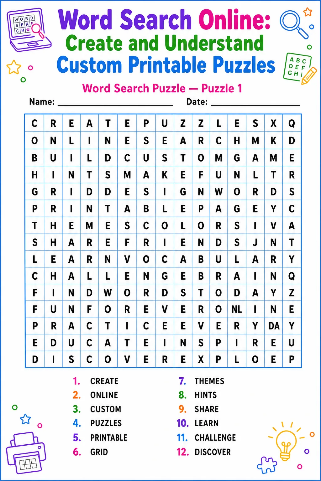 Word Search Online: Create and Understand Custom Printable Puzzles