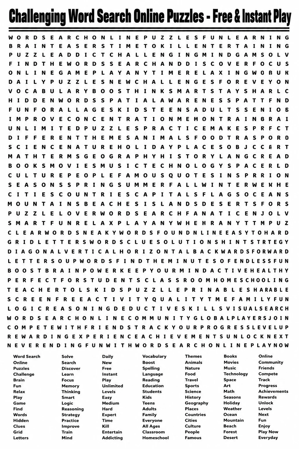 Challenging Word Search Online Puzzles - Free & Instant Play